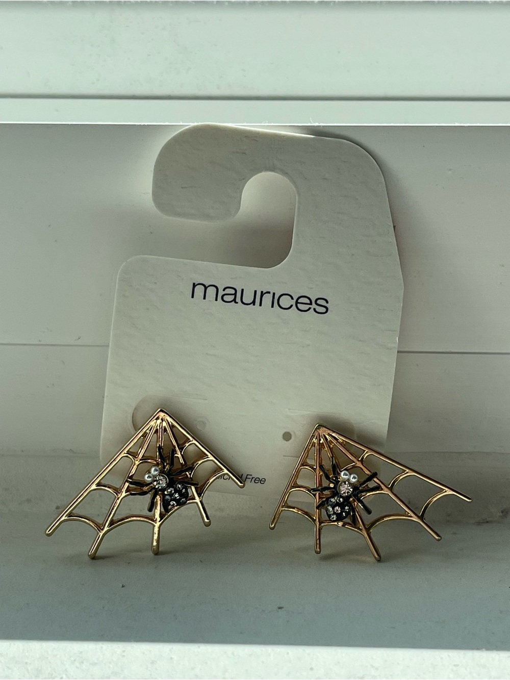 Maurices Gold Spider Web Studs with Black and Clear Accents